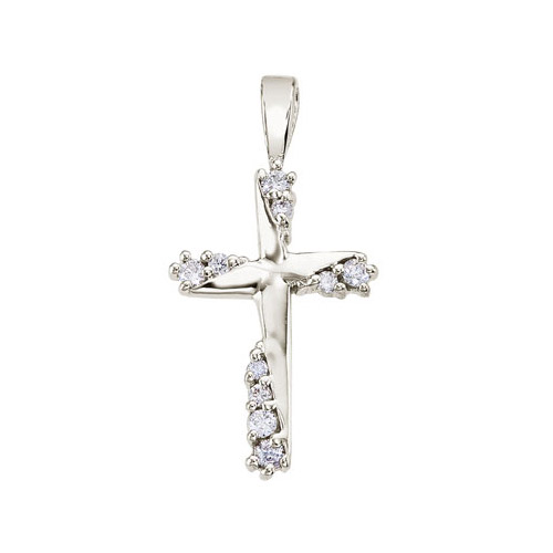 14k white gold cross with shimmering .20 total ct diamonds.