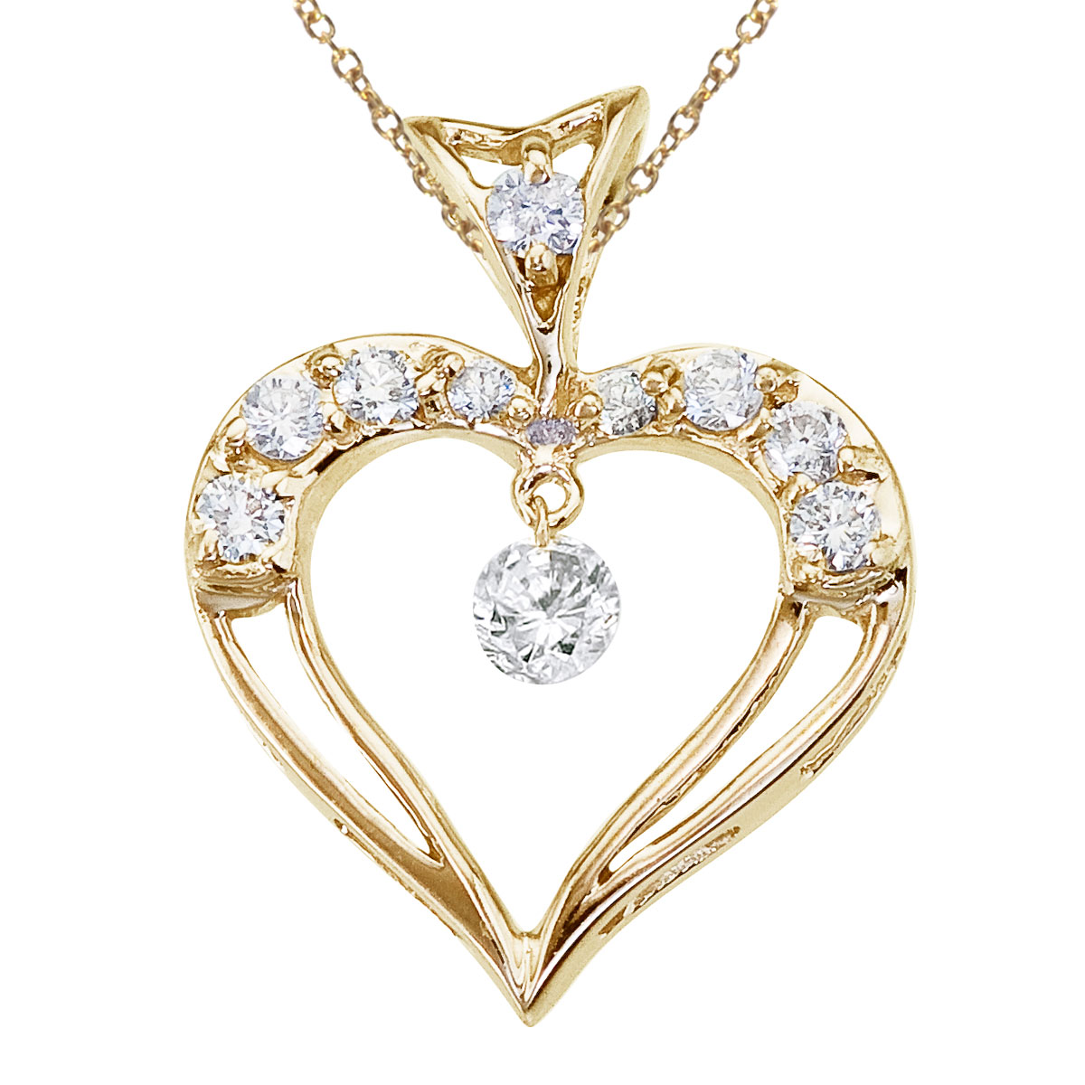14K Yellow Gold Dashing Diamond Heart Pendant Watch as the diamonds dangle  glitter and sparkle i...