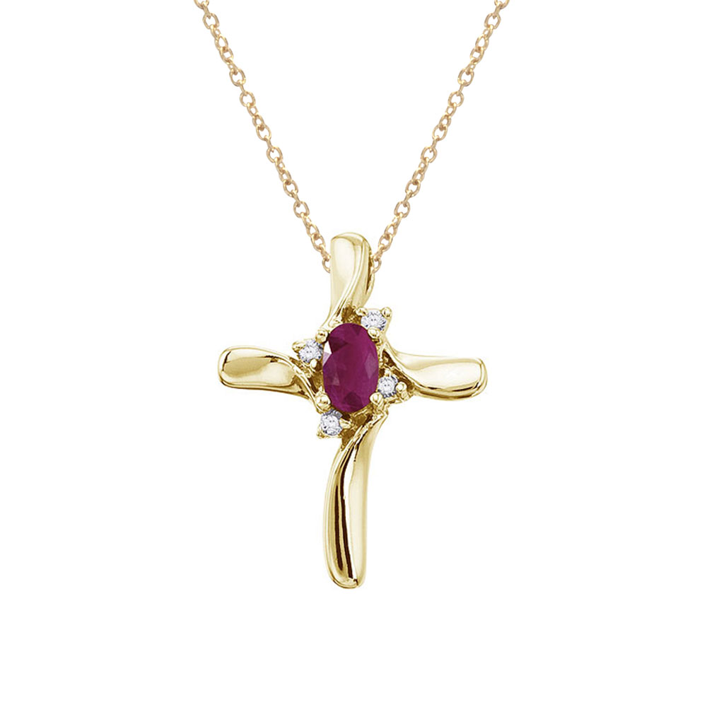 This diamond cross adds a dash of color to a traditional and elegent style with a bright 5x3 mm r...