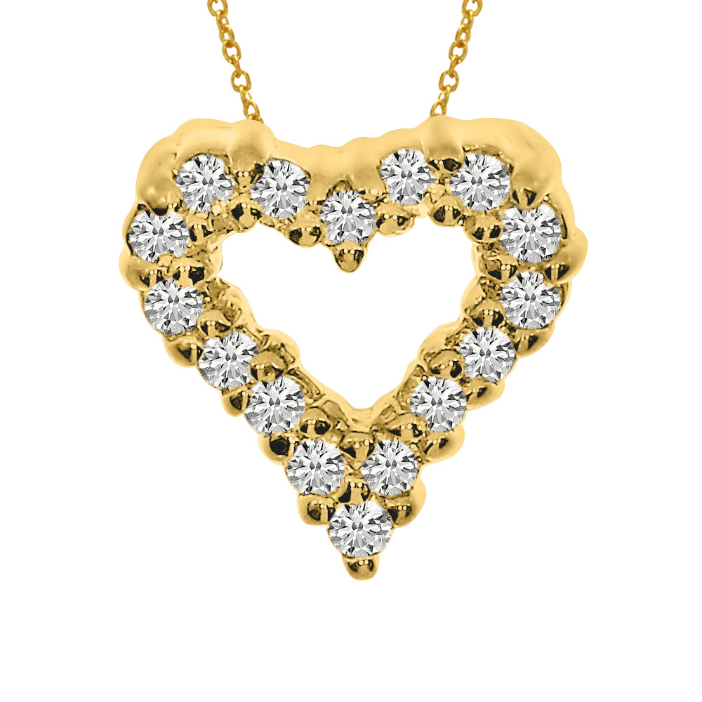 .25 ct diamond heart pendant in 14k yellow gold.