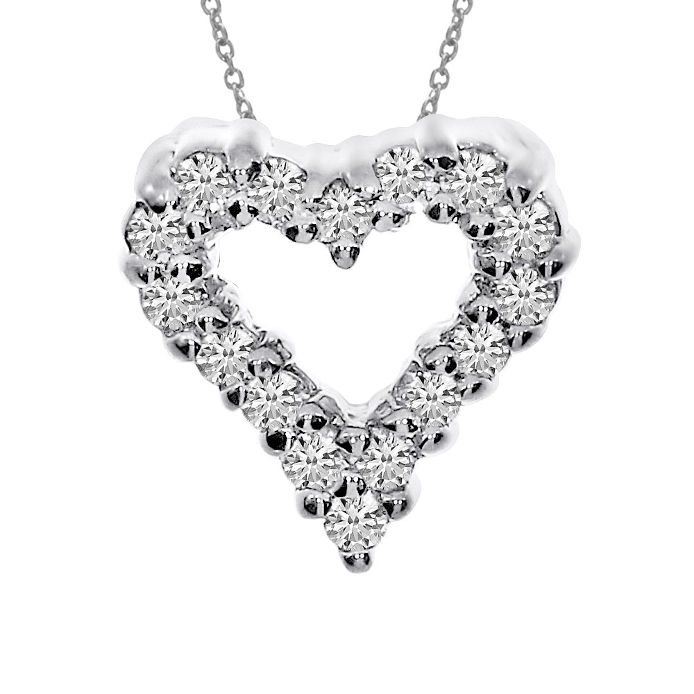 .25 ct diamond heart pendant in 14k white gold.