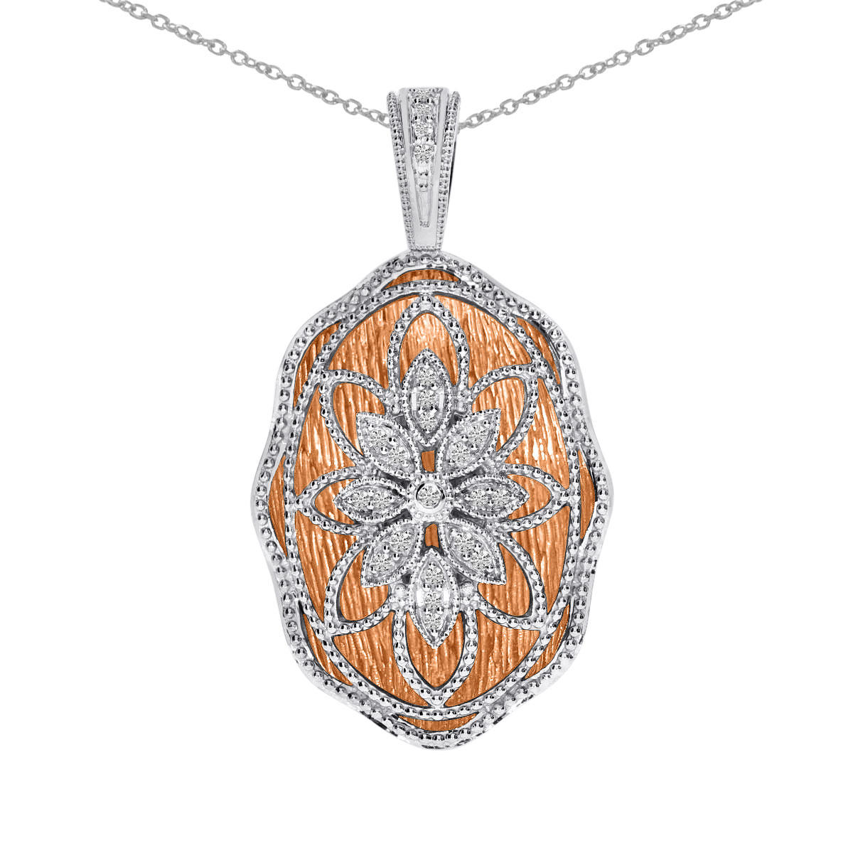 Antique style two-toned pendant with .15 total ct diamonds.