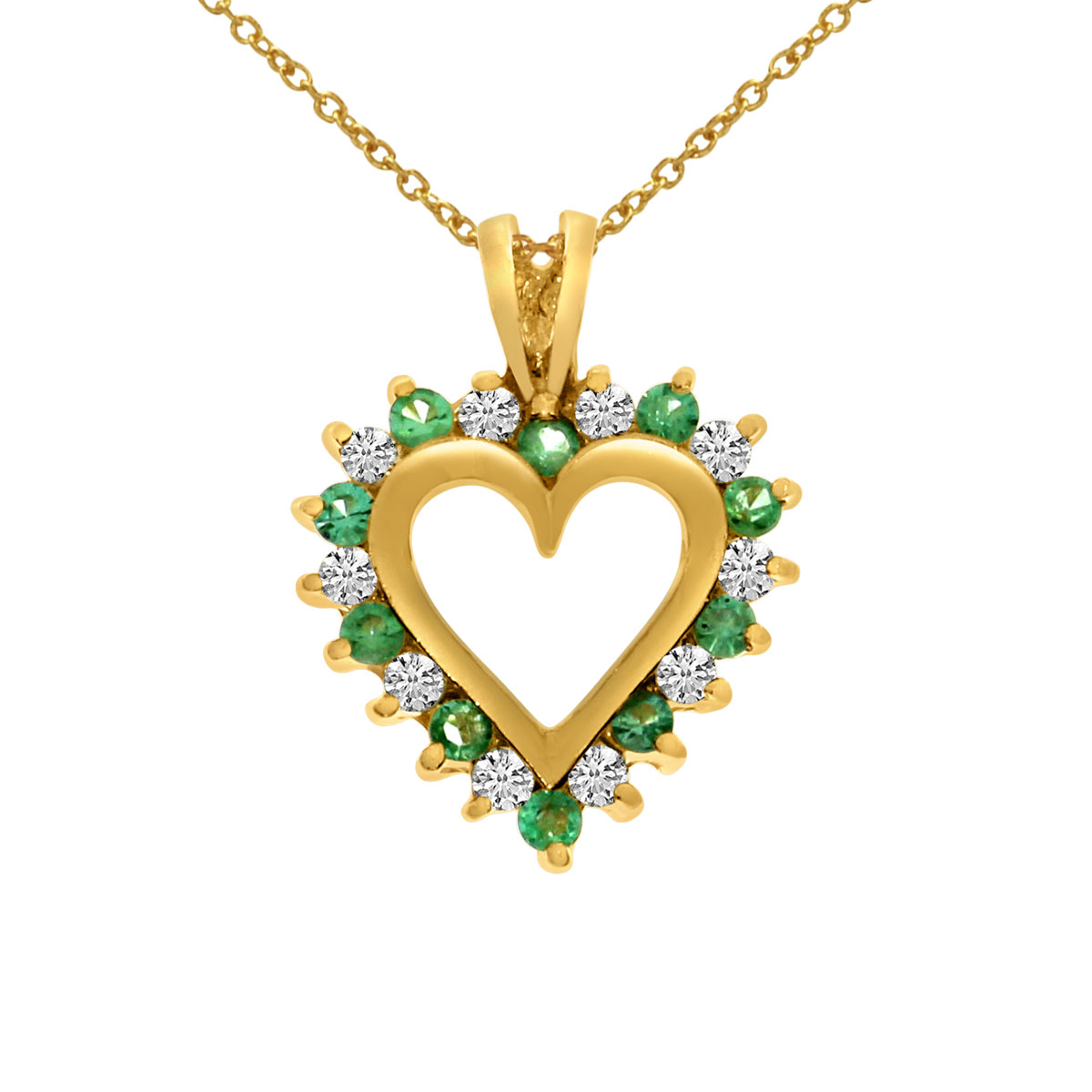 A dazzling 14k yellow gold heart pendant surrounded by .25 carats of shimmering diamonds and .25 ...
