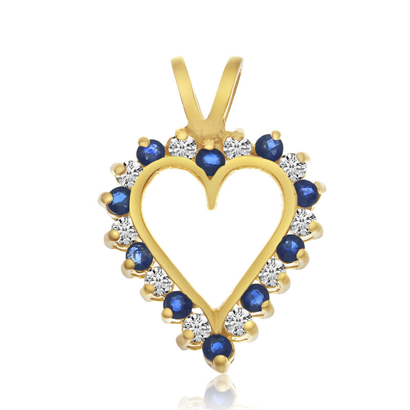 14k Yellow Gold Sapphire and Diamond Heart Pendant