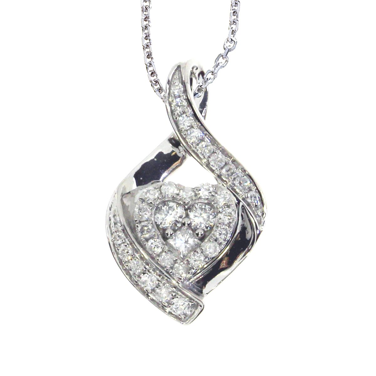 Beautiful shimmering 14k white gold heart shaped pendant covered in .37 carats of genuine bright ...