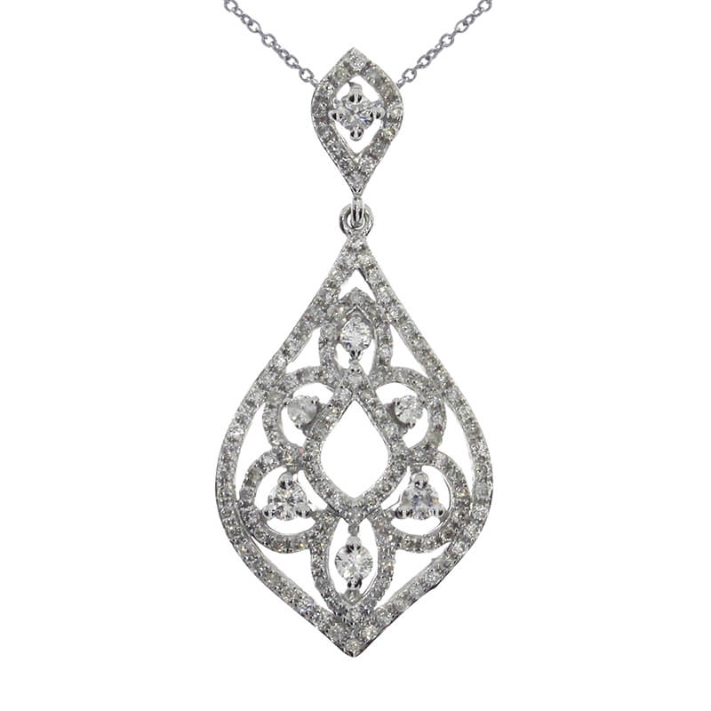 An elegant 14k white gold pendant draped in .56 total carats of bright diamonds.