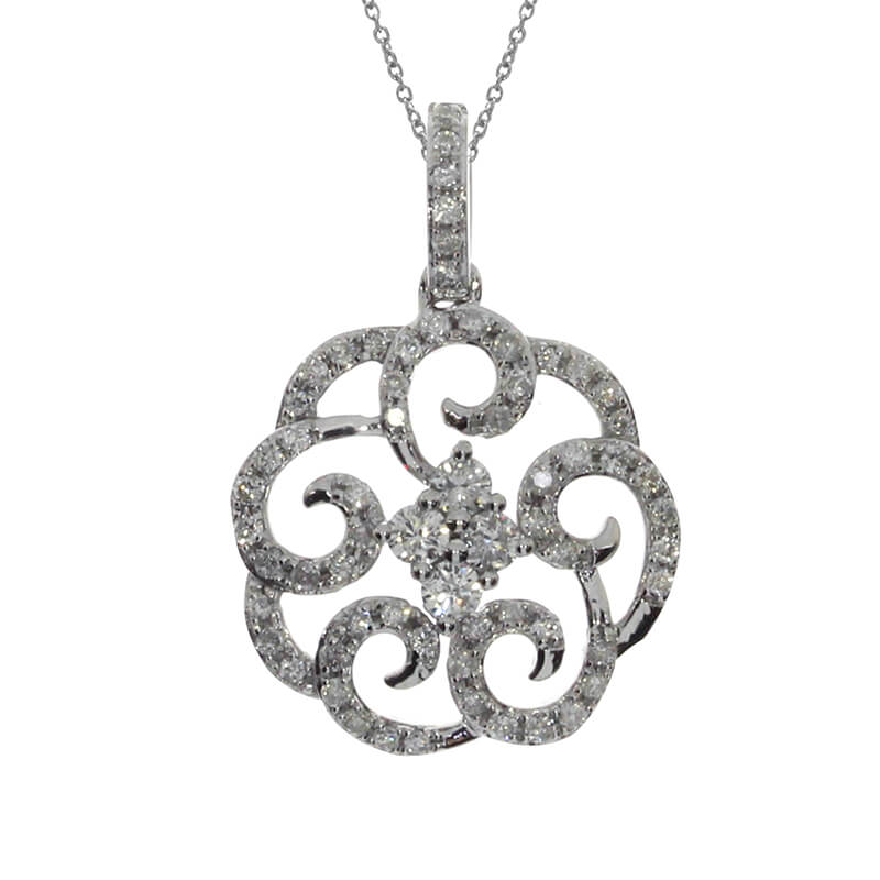 Swirling diamonds and 14k white gold will mesmerize with .32 total carat weight.
