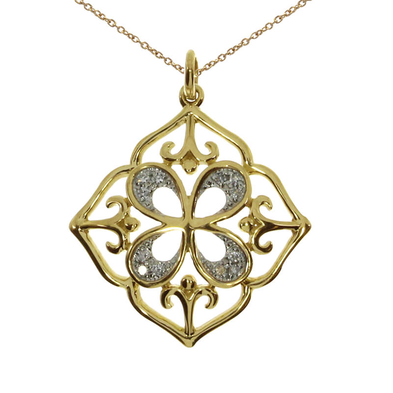This elegant pendant is set in 14k yellow gold with beautiful diamonds.
