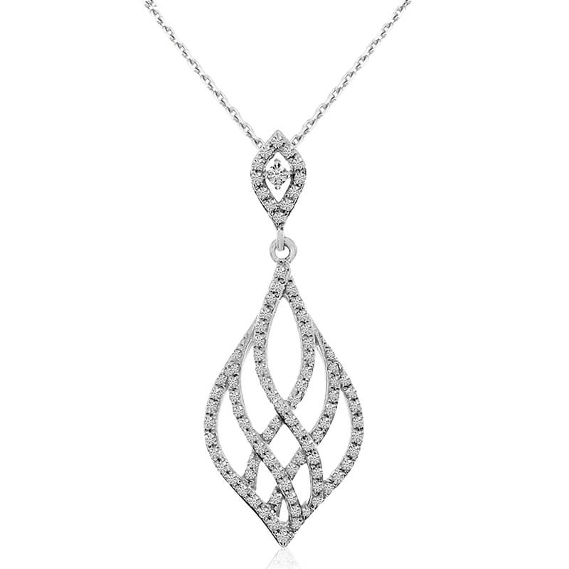 Linear diamond pendant in modern drop shape and 14k white gold will mesmerize with .28 total cara...
