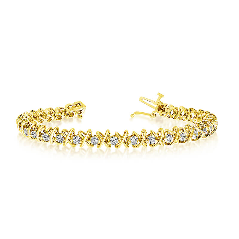 14K Solid Yellow Gold &#39;&#39;X&O&#39;&#39; Round Diamond Bracelet with 4.00ctw of Natural Roun...