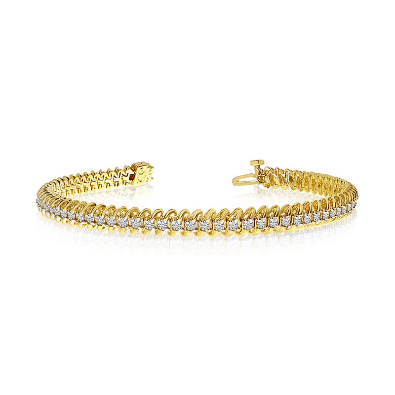 14K solid yelllow gold &#39;&#39;S&#39;&#39; natural diamond bracelet.  3.00 carat total weight o...