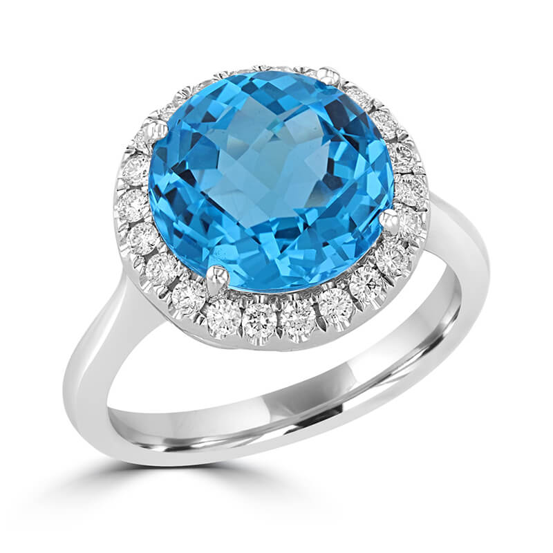11X11 ROUND CHECKERED BLUE TOPAZ SURROUNDED BY DIAMOND RING
