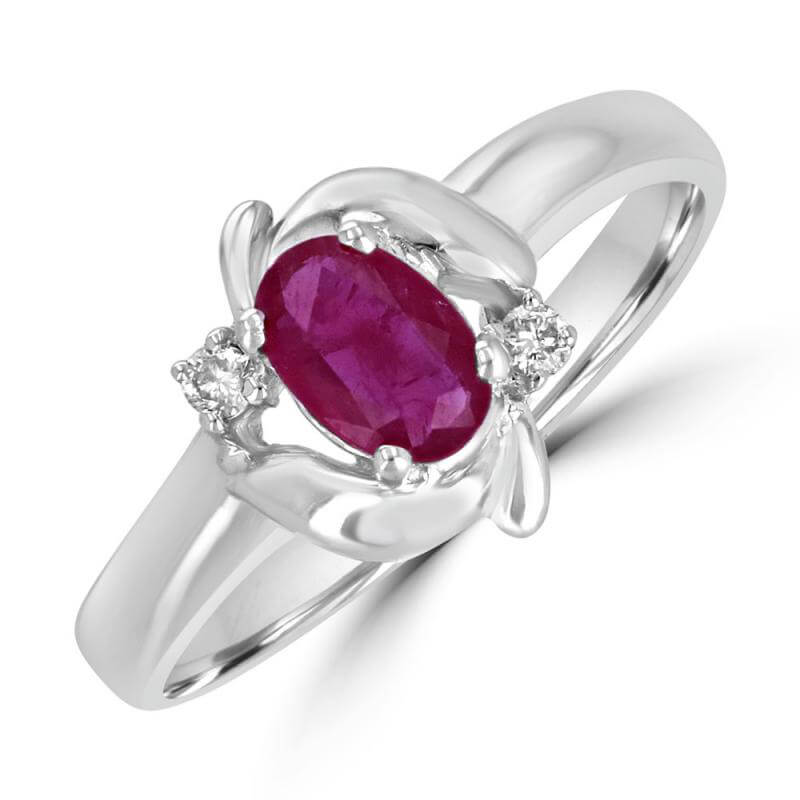 4X6 OVAL RUBY AND ONE DIAMOND ON EACH SIDE RING