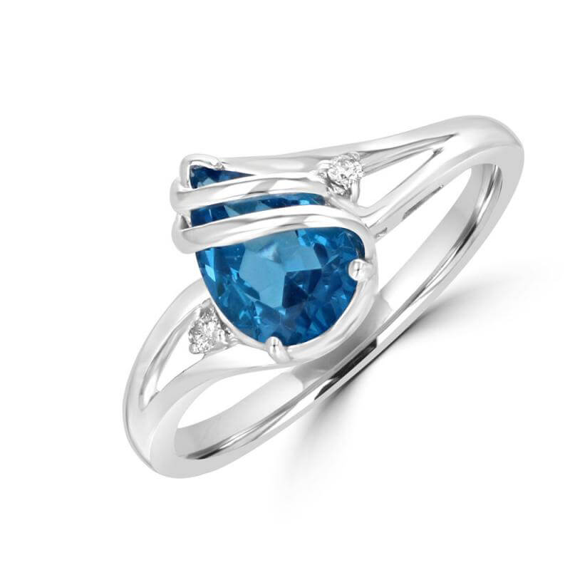 PEAR BLUE TOPAZ &amp; DIAMOND EACH SIDE RING