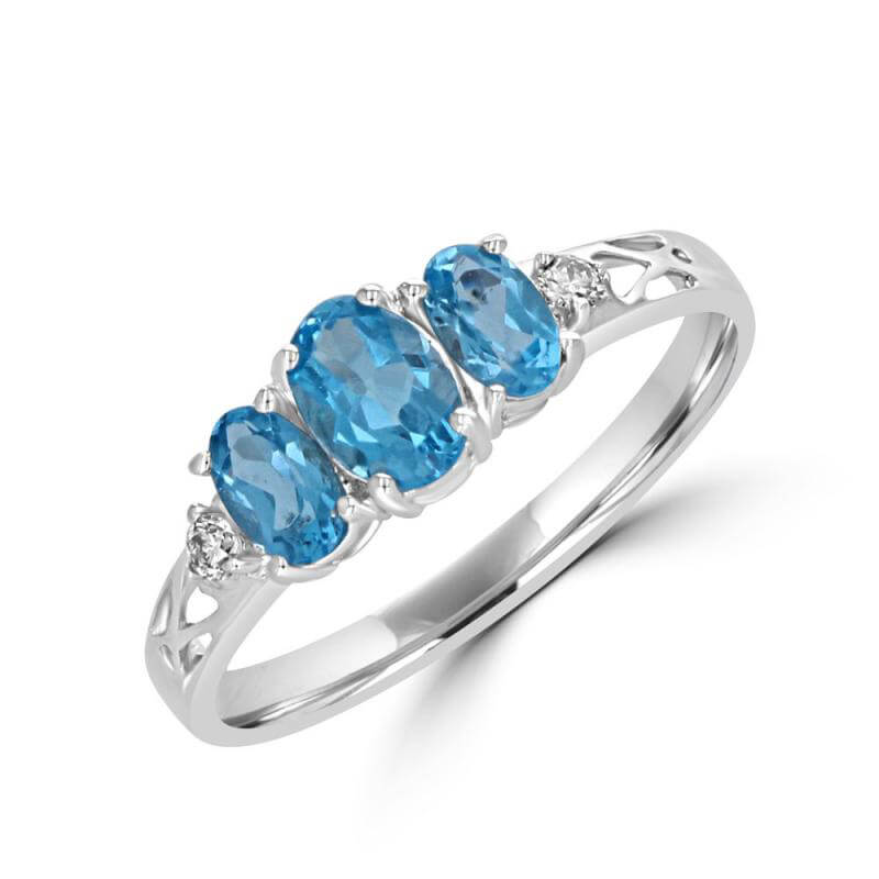 3 OVAL BLUE TOPAZ AND DIAMOND RING