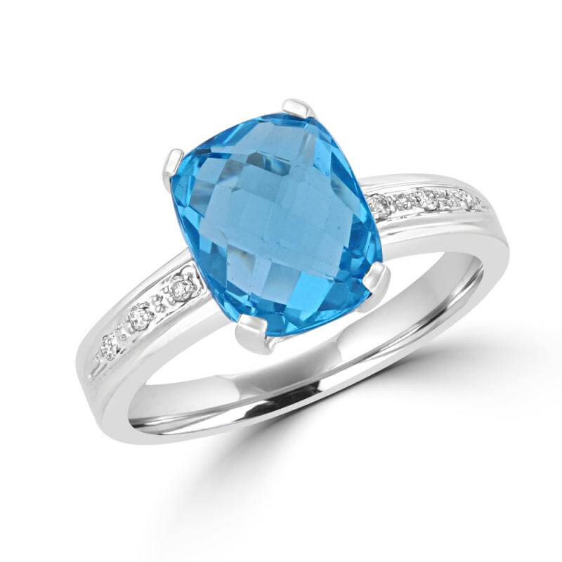 8X10 CUSHION CHECKER BLUE TOPAZ AND DIAMOND RING