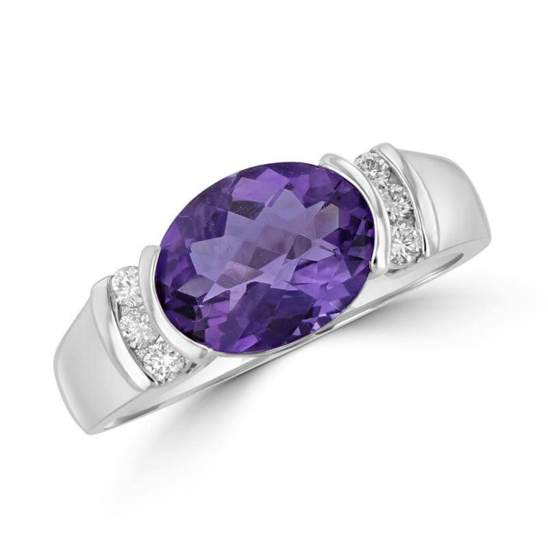 OVAL CHECKER AMETHYST AND ROUND DIAMOND RING