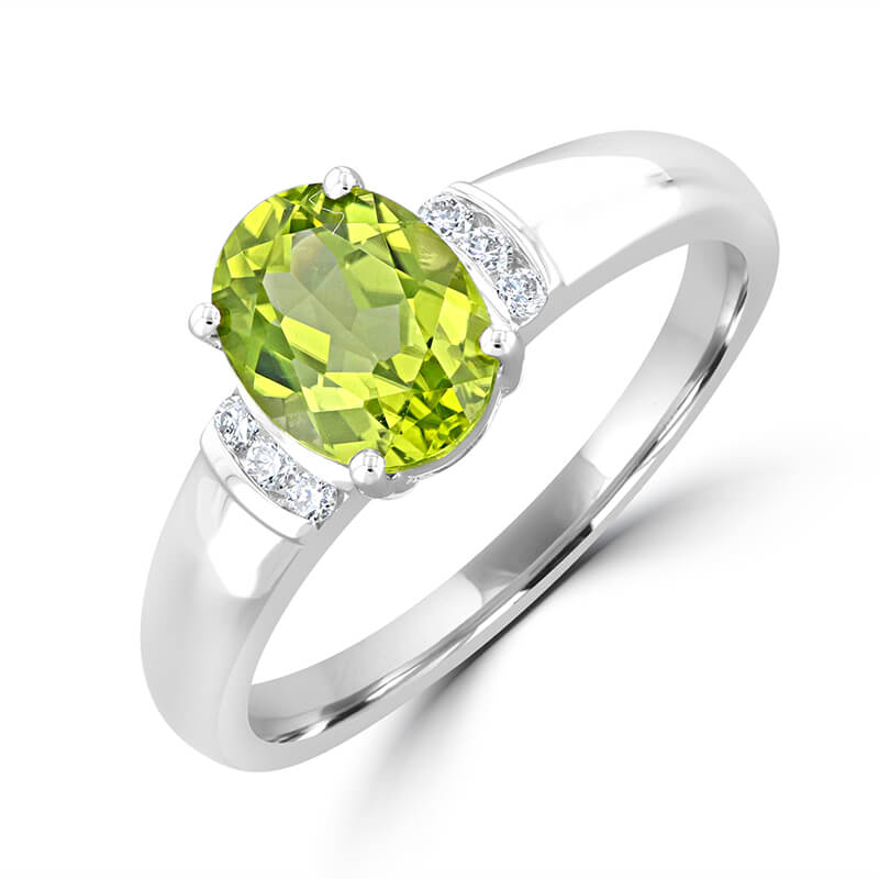 6X8 OVAL PERIDOT AND CHANNEL DIAMOND RING