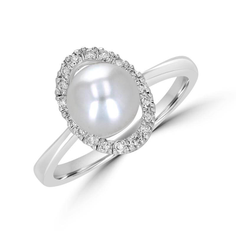 7-7.5MM FRESHWATER PEARL AND DIAMOND RING