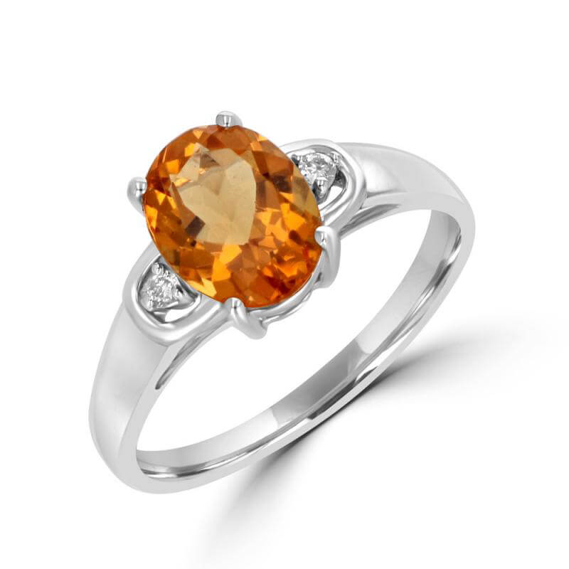 7X9MM OVAL CITRINE WITH ONE DIAMOND EACH SIDE RING