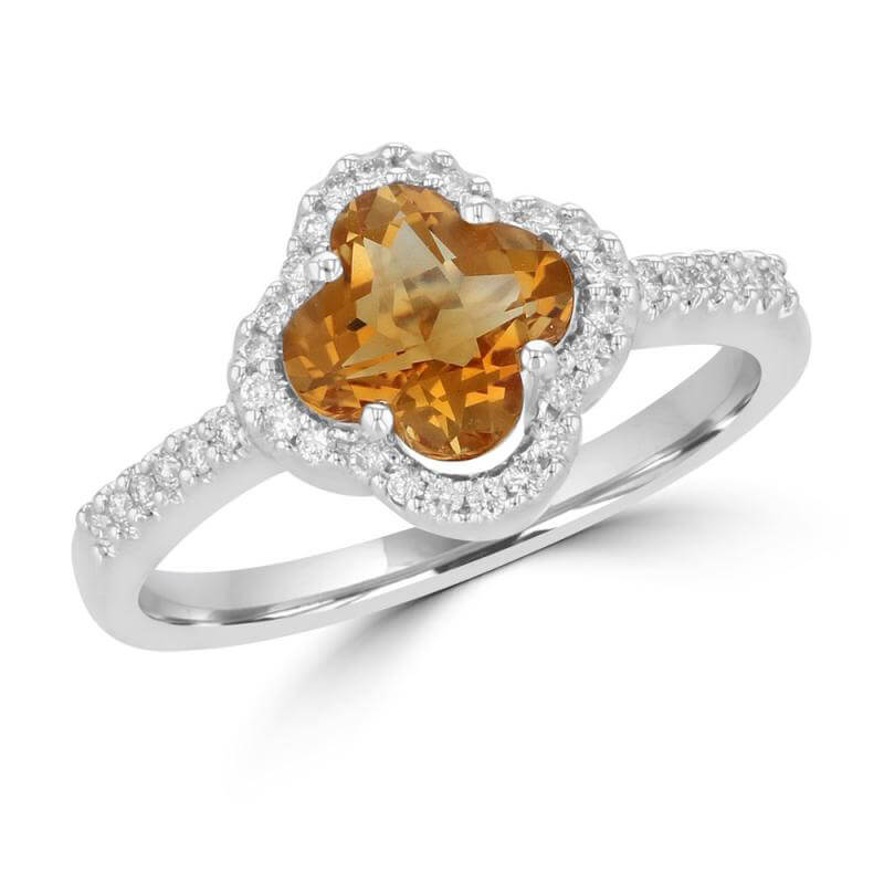 8MM LILY CITRINE SURROUNDED BY DIAMONDS RING