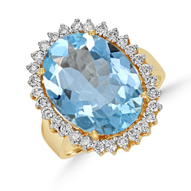 12X16 OVAL AQUAMARINE SURROUNDED BY DIAMONDS RING