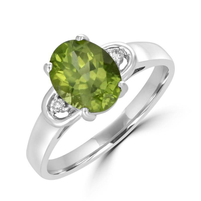 7X9 OVAL PERIDOT AND DIAMOND ON EACH SIDE RING