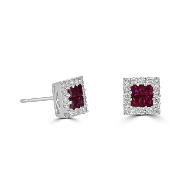 INVISIBLE RUBY SURROUNDED BY DIAMOND EARRINGS
