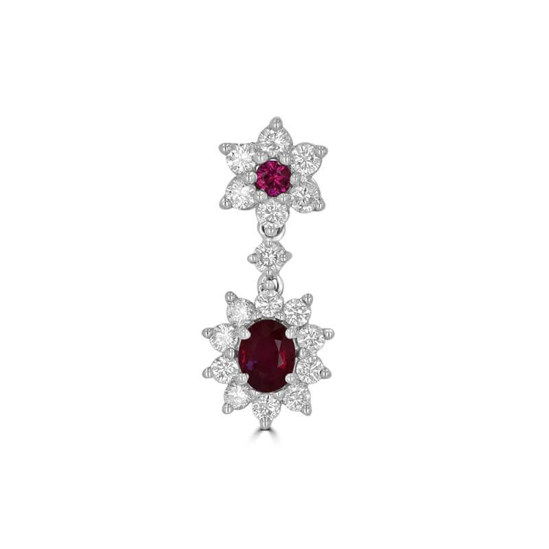 ROUND &amp; OVAL RUBY ROUND DIAMOND DROP EARRINGS