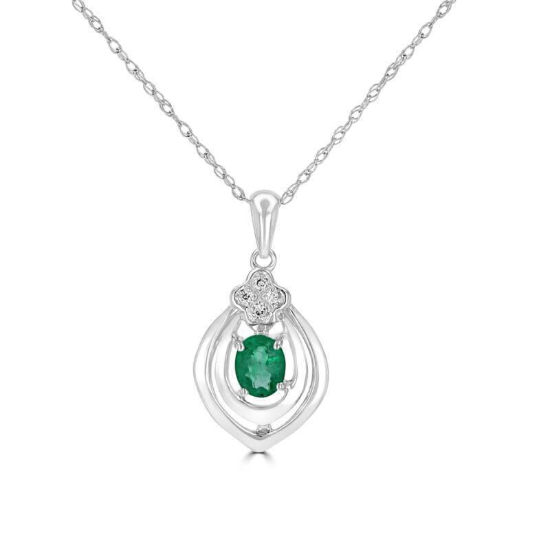 3X4 OVAL EMERALD &amp; 4 ROUND DIAMOND PENDANT (CHAIN NOT INCLUDED)
