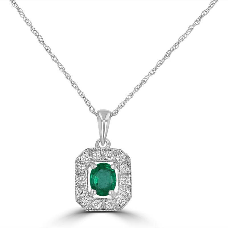 4X5 OVAL EMERALD SURROUNDED BY DIAMOND PENDANT (CHAIN NOT INCLUDED)
