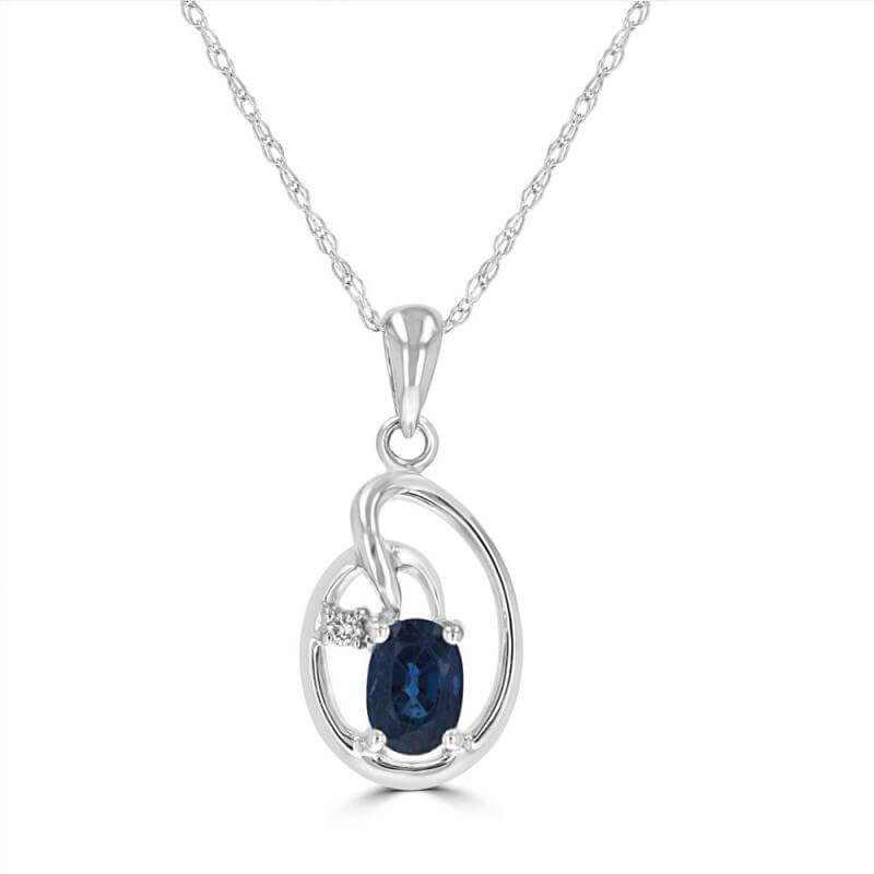 4X5 OVAL SAPPHIRE &amp; ONE ROUND DIAMOND PENDANT (CHAIN NOT INCLUDED)
