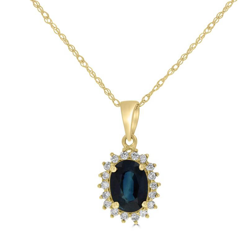 5X7 OVAL SAPPHIRE SURROUNDED BY DIAMOND PENDANT (CHAIN NOT INCLUDED)