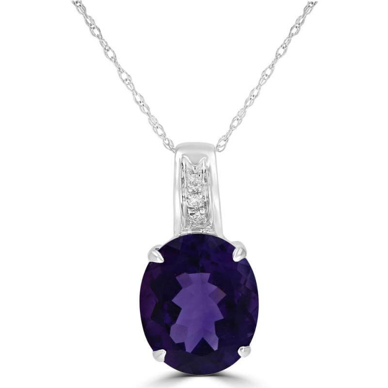 10X12 OVAL AMETHYST &amp; DIAMOND PENDANT (CHAIN NOT INCLUDED)