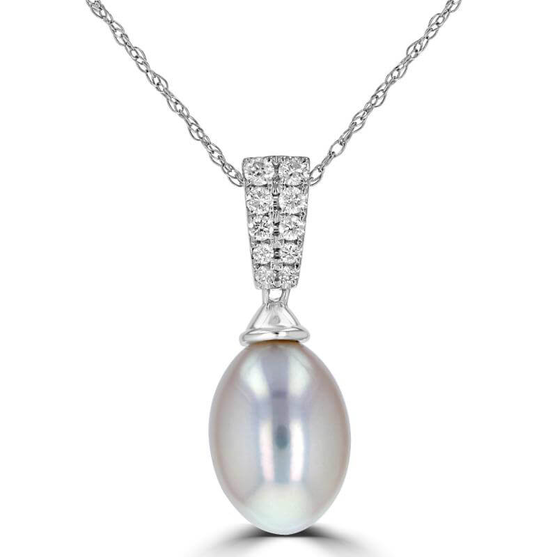 8.25-8.50MM FRESHWATER PEARL &amp; DIAMOND DROP PENDANT (CHAIN NOT INCLUDED)