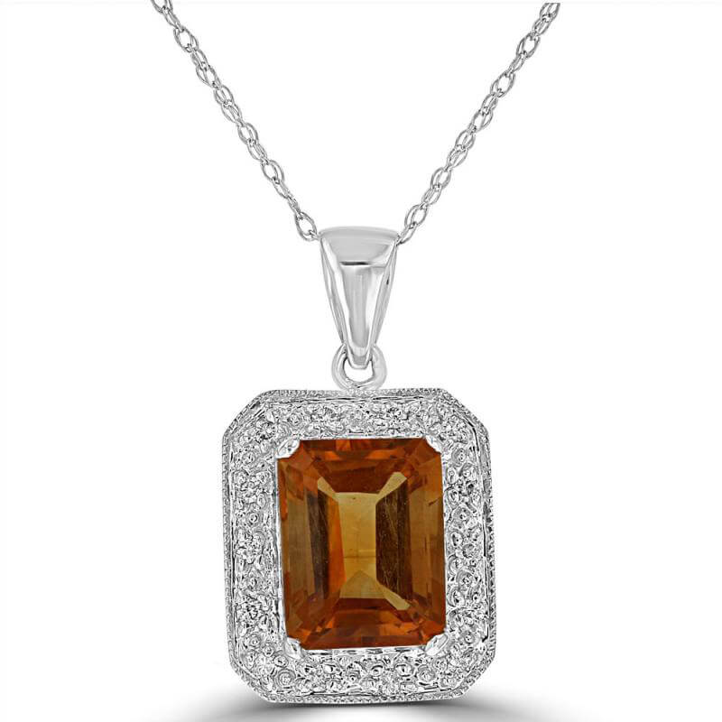 7X9 BAGUETTE CITRINE &amp; ROUND DIAMOND PENDANT (CHAIN NOT INCLUDED)