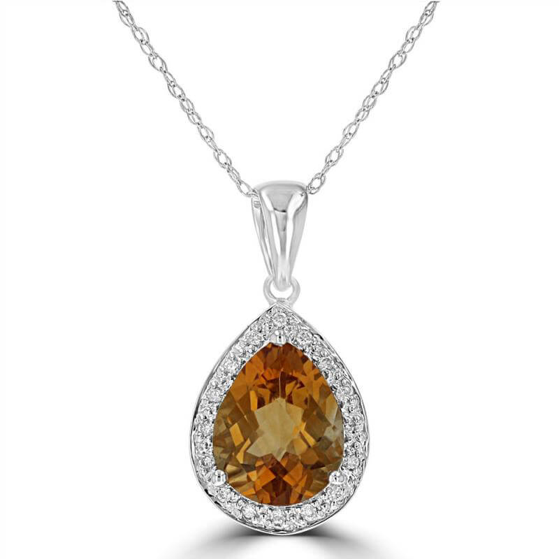 8X10 PEAR CHECKERED CITRINE SURROUNDED BY ROUND DIAMOND PENDANT (CHAIN NOT INCLUDED)