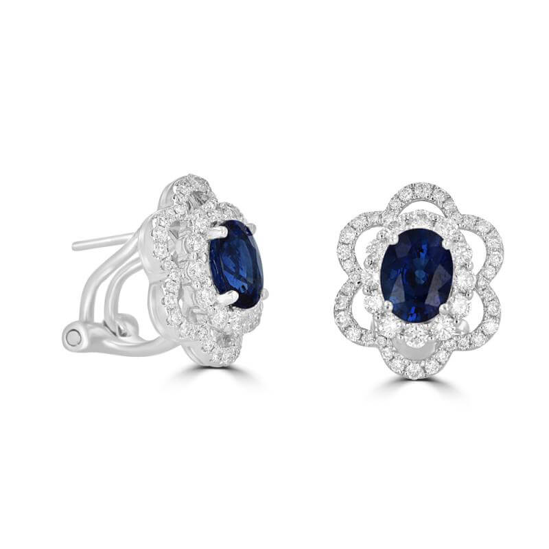 5.5 X 7 OVAL SAPPHIRE SURROUNDED BY 2 ROW DIAMOND EARRINGS