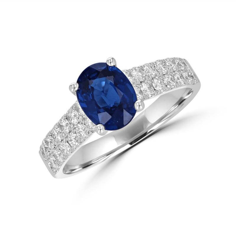 6X8 OVAL SAPPHIRE AND TWO ROWS ROUND DIAMOND ON SHANK RING