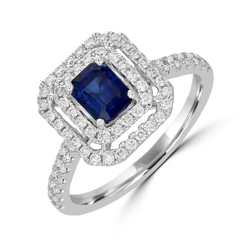 5X5.5 EMERALD CUT SAPPHIRE SURROUNDED BY ROW DIAMOND RING