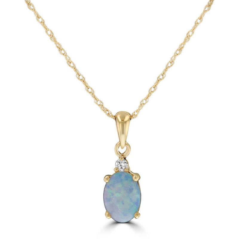5X7 OVAL OPAL WITH DIAMOND ON TOP PENDANT (CHAIN NOT INCLUDED)