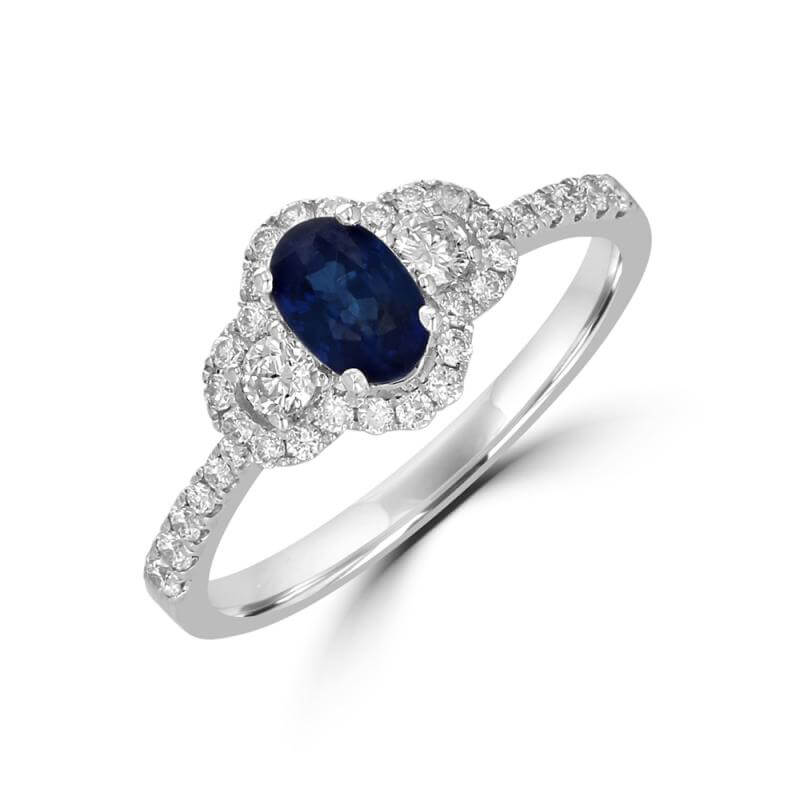 4X6 OVAL SAPPHIRE SURROUNDED BY ROUND DIAMONDS RING