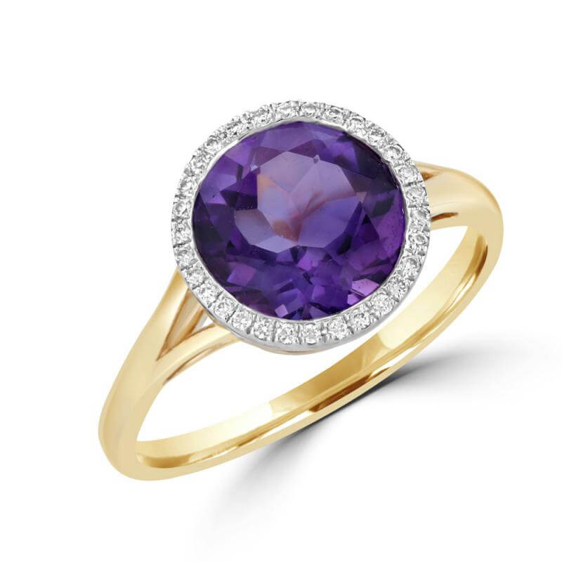 9MM ROUND AMETHYST SURROUNDED BY DIAMONDS RING