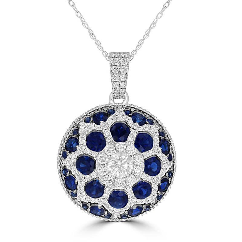 ROUND SAPPHIRE AND DIAMOND PENDANT (CHAIN NOT INCLUDED)