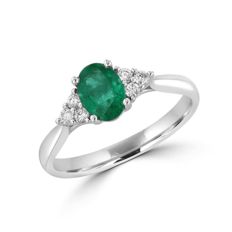 OVAL EMERALD WITH 3 ROUND DIAMONDS ON EACH SIDE RING
