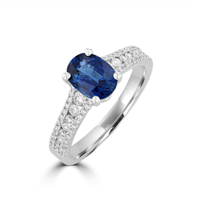 6X8 OVAL SAPPHIRE AND ROUND DIAMONDS ON SHANK RING