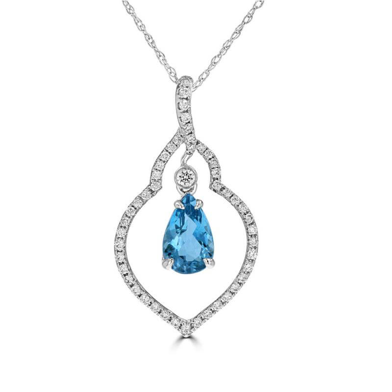 5X8 PEAR AQUAMARINE WITH ROUND DIAMONDS PENDANT (CHAIN NOT INCLUDED)