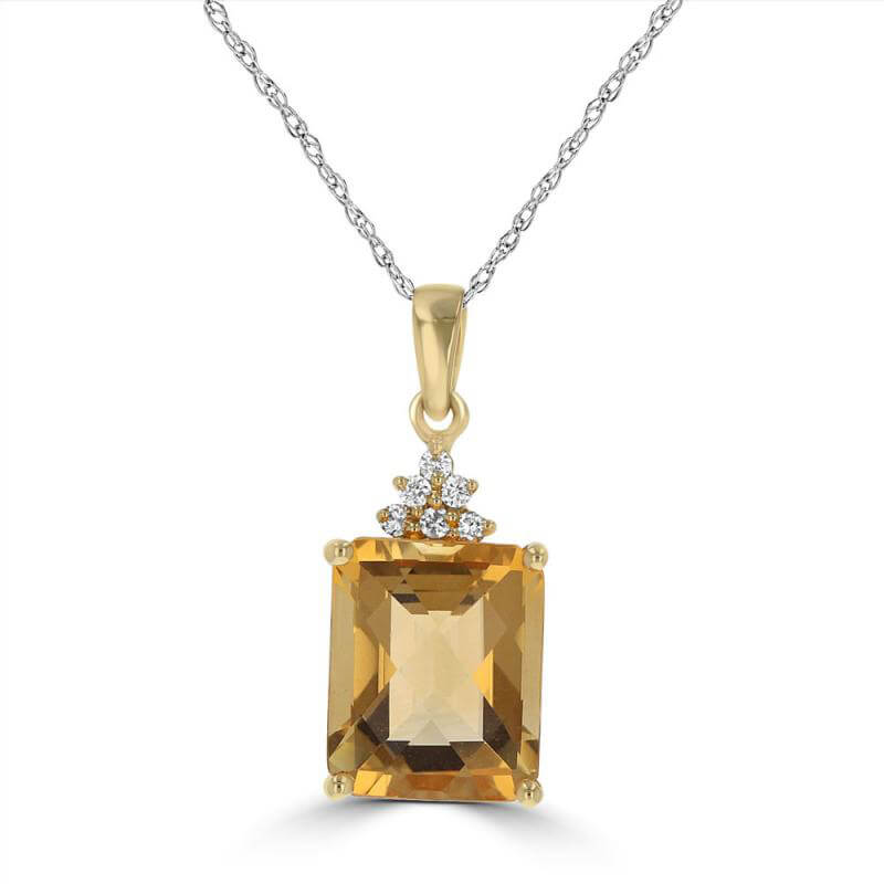 9X11 CHECKERED BAGUETTE CITRINE WITH SIX ROUND DIAMONDS ON TOP PENDANT (CHAIN...