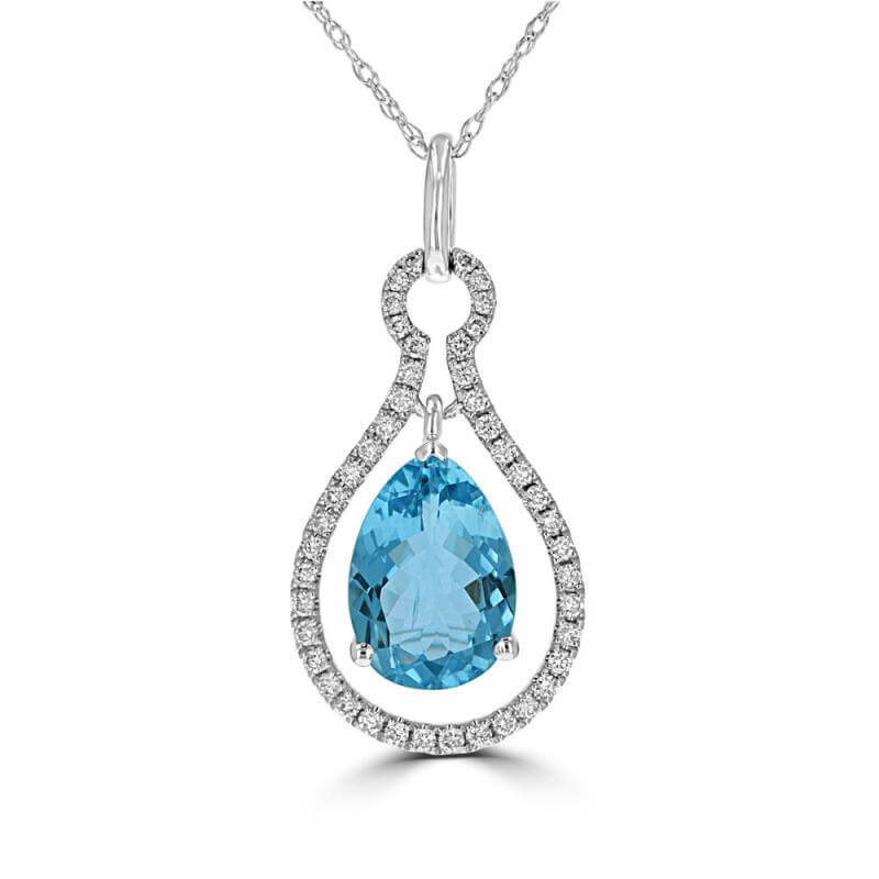 8X11 PEAR AQUAMARINE AND ROUND DIAMONDS PENDANT (CHAIN NOT INCLUDED)