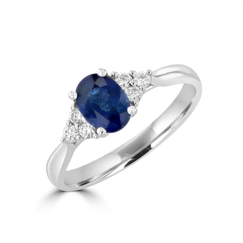 5X7 OVAL SAPPHIRE WITH THREE DIAMONDS ON EACH SIDE RING